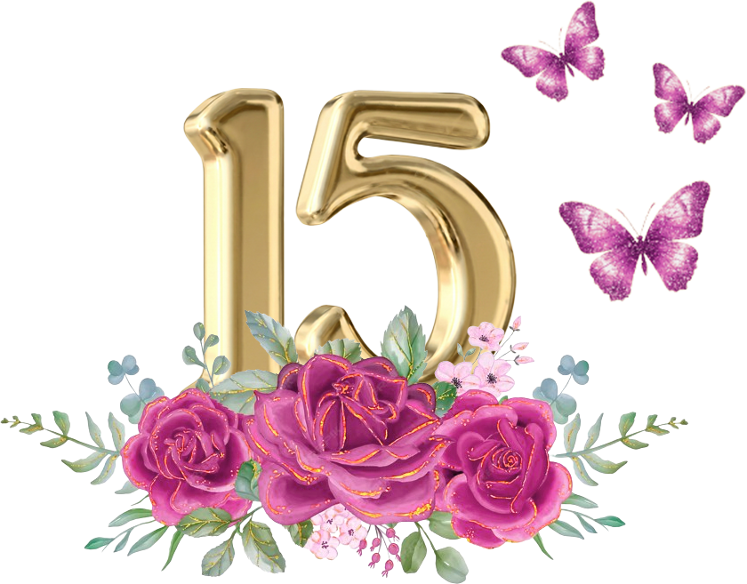 Número 15 con flores